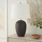 Nourison Home 23" Dark Purple Distressed Ceramic Pot Table Lamp for Bedroom, Living Room, Dining, Office, with White Shade