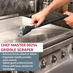 Chef Master Griddle & Flat Iron Grill Scraper, Commercial Blackstone Griddle Scraper, Flat Top Grill, Blackstone Accessories, Removes Grease, Food Debris for Diners, Restaurant & Food Truck - 90254