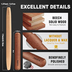 Walfos French Rolling Pin Set - Natural Wooden Rolling Pins (8inch, 15.7inch), Baking Dough Roller for Pizza, Pie, Pasta, Bread, Pastry, No Coating