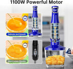 Immersion Blender Handheld Corded Hand Blenders Set 1100W, Trigger Variable Speed 5 in 1 Stick Emulsifier with Chopper, Whisk and Frother for Soup, Baby Food and Smoothies, Royal Blue
