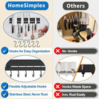 17 Inch Magnetic Knife Holder for Wall, Adhesive Knife Magnetic Strip No Drilling with 12 Hooks, Powerful Magnetic Knife Strip, Magnetic tool Holder for Kitchen Knives & Utensils (Black)