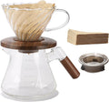 Pour Over Coffee Maker, 20 oz Borosilicate Glass Set with 100 pcs V60 Paper Filter, Coffee Dripper with Walnut Collar, Coffee Pot with Glass Lid, 1-3 Cups, Clear, (600 ml)