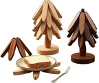 Natural Wood Tree Trivet Set, 𝐍atural Tree Trivet Set - 4 Wooden Trivets,4 Wooden 𝐓rivets & 1 Stand Like a Christmas Trees,for Hot Dish,Pot,Bowl,Teapot,Hot Pot Sets (Natural Wood 3 Trivets,1set)