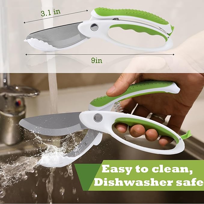 Salad Scissors, Salad Chopper with Double Blades, Lettuce Chopper, Lettuce Scissors for Chopped Salad, Chopped Salad Chopper Tool for Tossing and Chopping in Salad Bowl (White)
