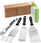Metal Spatula Set of 6 - Griddle Accessories kit - Grill Flat Spatula Pancake Flipper Hamburger Turner - Metal Utensil Great for BBQ Grill Flat Top Cast Iron Griddle - Commercial Grade