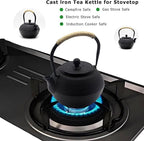 YJX 40.6 fl oz Cast Iron Teapot Set, Japanese Tetsubin Tea Set with Cast Iron Teacups, Small Tea Kettle Set with Strainer for Loose Tea, Enameled Interior (1200ml Tea Set with Cups and Saucers)