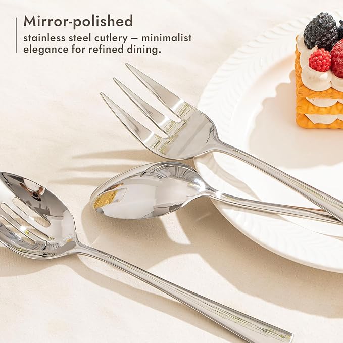 KINGSTONE 12 Piece Serving Utensils Set, 18/10 Stainless Steel Serving Utensils, Slotted Spoon, Fork, Tong, Soup Ladle, Cake Server, Butter Knife and Sugar Spoon for Buffet, Parties, Kitchen