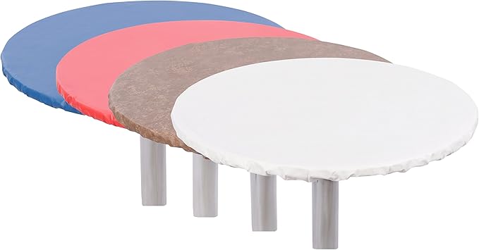 Yourtablecloth Heavy Duty Vinyl Round Fitted Tablecloth (Table Cover) with Flannel Backing Vibrant Colors Elasticized Tablecloth Great for Indoor and Outdoor Dining and Playing Cards 60” Grey