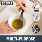 Silicone Mini Whisk, Small whisks Non-Stick Tiny Whisks set of 2（5.5in & 7.5in）-Heat Resistant (450°F) Whisks, Balloon Egg Beater Perfect for Whisking, Beating, Mixing, Blending, Black