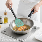 Coukre 3 Pack Silicone Spatula Set, High Heat Resistant, BPA-Free, Fish Spatula, Solid & Slotted Turner for Non-Stick Pans, Flipping Eggs, Pancakes, Fish, Burgers (3, AquaGreenBlack)