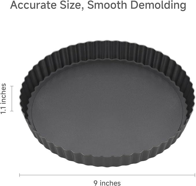 Tart Pan Removable Bottom - 9 Inch Non-Stick Carbon Steel Pie Pan for Baking Tarts, Pies, Quiches, Brownies, Quiche Baking Dish with Fluted Edges, Fruit Tart Mold