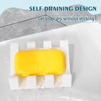 Self Draining Soap Dish,Silicone Suction Cup Soap Holder, Bathroom Soap Dish for Bar Soap,Can Extend Soap Life,Bathroom, Bath Tub, Kitchen Sink (2, White)