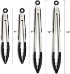 4 Pack Black Kitchen Tongs, Premium Silicone BPA Free Non-Stick Stainless Steel BBQ Cooking Grilling Locking Food Tongs, 9-Inch & 12-Inch