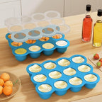 Samuelworld Baby Food Storage Container, 12 Portions x 2.5oz - BPA Free Silicone Freezer Tray with Clip-On Lid for Breast Milk Storage, Homemade Baby Food, Vegetable & Fruit Purees - Blue
