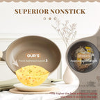PRICUSIS Nonstick Frying Pan with Lid, Healthy Skillet, Egg Pan Nonstick Omelet Pan Chef's Pan, PFOA & PTFE Free, Induction Compatible (8Inch W/L Natural Linen)