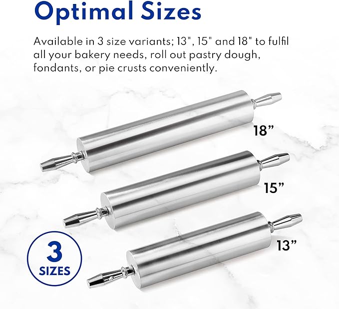 New Star Foodservice Extra Heavy Duty Restaurant Aluminum Rolling Pin, 18", Silver
