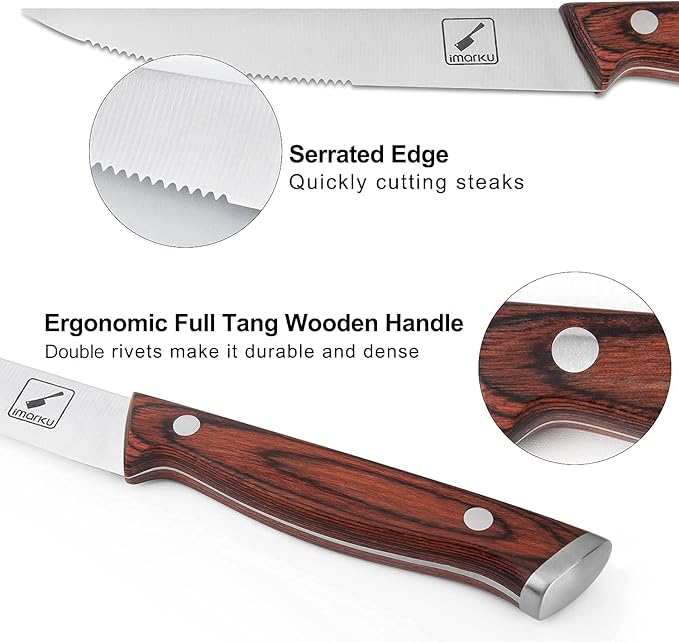 imarku Steak Knives Set of 6, Japanese HC Steel Premium Serrated Steak Knife Set with Ergonomic Handle and Gift Box, Home Essential, Best Chrismas Gifts for Women and Men