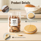 6 Pack 32oz Glass Jars with Bamboo Lids,Glass Storage Containers with Lids,Clear Airtight Food Storage Jar for Coffee,Tea,Sugar,Flour,includes 168 Pantry Labels & Spoons,3mm Thick Canisters