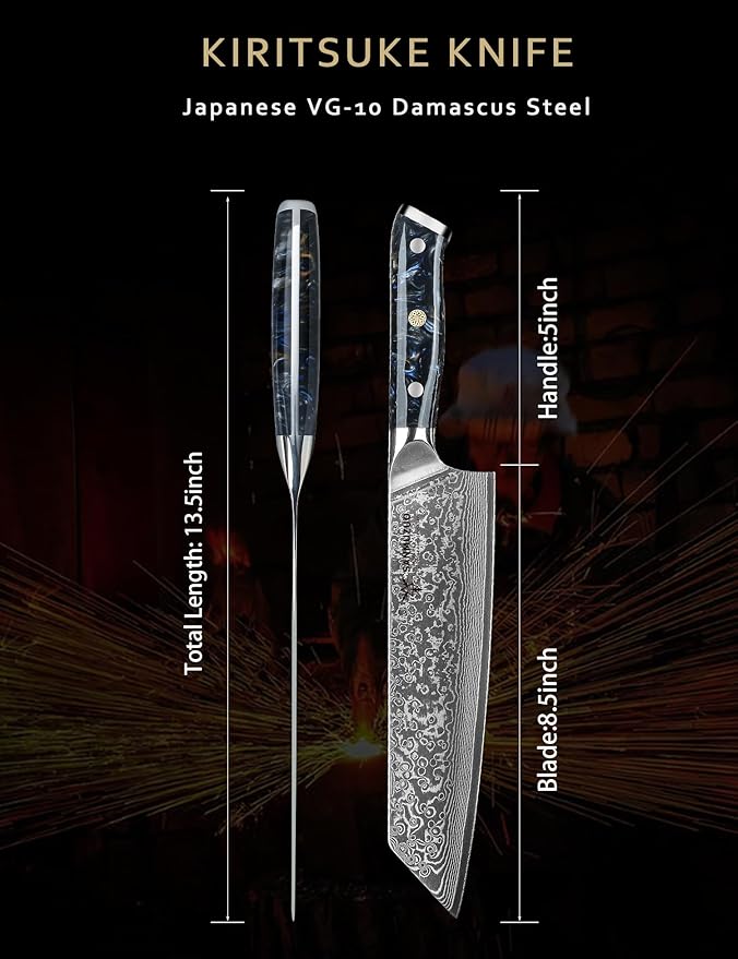 8.5 inch Kiritsuke Kitchen Chef Knife - 67 Layers Damascus Steel & Resin Handle - Xuan Series(Starry Black)
