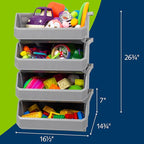 Plastic Containers for Organizing and Storage Bins for Closet, Kitchen, Office, Garage or Pantry Organization, Stackable Bins, Extra Large (14.8" x 16.5" x 7"), 4-Pack, Blue