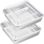 E-far 8 x 8-Inch Baking Pan with lid, Square Cake Brownie Baking Pans Stainless Steel Bakeware Set of 2, Non-toxic & Healthy, Easy Clean & Dishwasher Safe - 4 Pieces(2 Pans + 2 Lids)