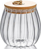 FANTESTICRYAN Glass Coffee Nuts Canister Airtight Storage Jar Petal Decorative Container with Bamboo Lid Metal Handle Easy to Grasp 1600ml, 54 FL OZ (Large Oval)