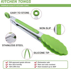 MSY BIGSUNNY Kitchen Food Tongs - 7" Mini Silicone Serving Tongs - Set of 3 (Green)