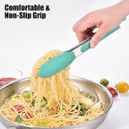 Doosu Kitchen Tongs for Cooking - 600°F Heat Resistant Food Tong with Non-Scratch Silicone Tips, Heavy Duty Stainless Steel Locking Tong for BBQ, Grilling Steak, Serving Salad, Pasta (9in, Aqua Sky)