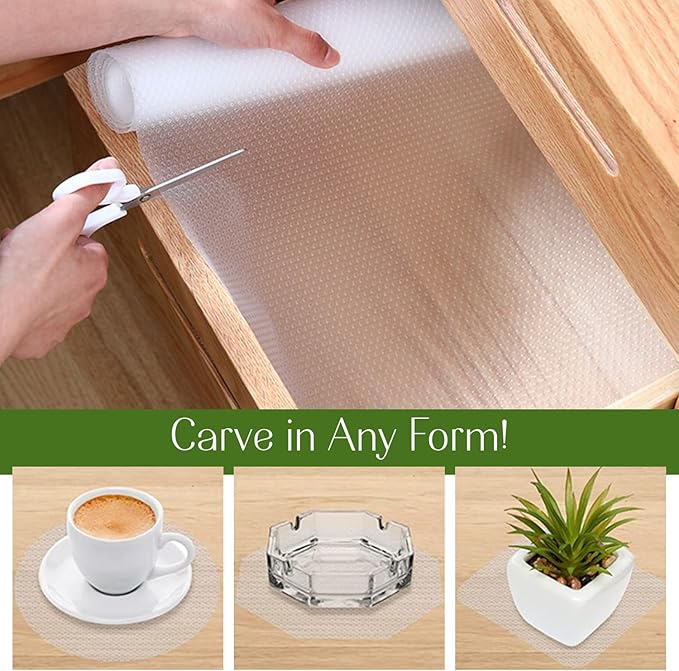 EVALAND 17.7" x 33 FT Non-Slip Shelf Liner, Non-Adhesive, BPA-Free, Waterproof Pantry Liner for Shelves, Easy to Cut, Oil-Proof Shelf Liners for Kitchen, Cabinets, Drawers, Refrigerator, Clear