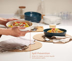 KooK Pasta Bowl, Salad Bowls, Soup, Serving Bowls, Ceramic, Large Capacity, Microwave & Dishwasher Safe, Set of 4, 40 Oz,(Black)
