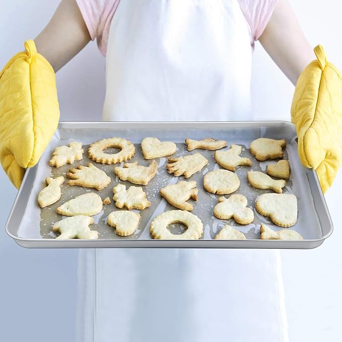 P&P CHEF 19.6 Inch Stainless Steel Baking Sheet with Rack Set (2 Pans+ 2 Racks), Cookie Sheets Baking Trays and Cooling Wire Racks, Oven & Dishwasher Safe, Pans with Flat Racks