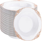 100PCS Rose Gold Plastic Bowls - 12 oz Disposable Salad Bowls - Heavy Duty Disposable Soup Bowl - Fancy Plastic Ice Cream Bowl for Weddings Parties Catering Picnics