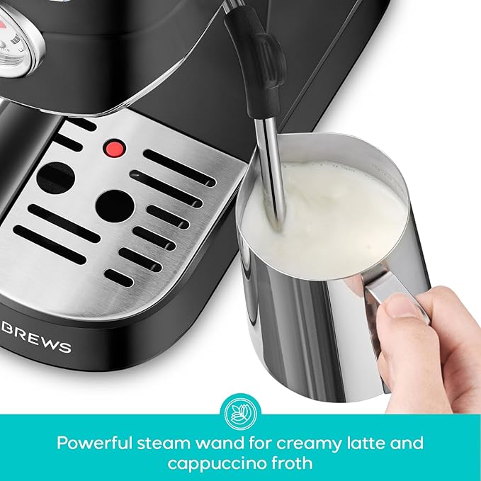 CASABREWS CM5418 Espresso Machine 20 Bar, Stainless Steel Espresso Maker with Milk Frother Steam Wand, Compact Cappuccino Machine for Home, Espresso Coffee Machine with Removable Water Tank, Black
