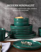 Famiware Mercury 24 Pieces Dinnerware Sets, Plates and Bowls Sets for 8, Microwave and Dishwasher Safe Dish Set, Dark Green