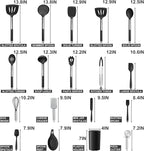 Silicone Kitchen Utensils Set, E-far 30-Piece Cooking Utensils Set with Holder, Heat Resistant Kitchen Spatulas Turner Tong Spoon Whisk Ladle for Nonstick Cookware, Stainless Steel Handle (Black)