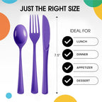 Party Solids Purple Plastic Silverware Heavy Duty 150 Pieces Purple Plastic Cutlery Sets, Utensil Sets, 50 Of Each Forks, Knives & Spoons Disposable Cutlery Set, Flatware Set For Party Supplies