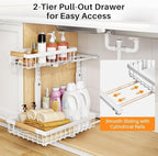 PXRACK 2 Pack Under Sink Organizer,Adjustable Height,2 Tier Pull Out Under Cabinet Organizer,Slide Out Thickened Metal Under Sink Storage for Kitchen Bathroom Laundry Cabinet Pantry,White