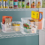Sterilite 5.25x9.5x13 In Medium Polished Open Scoop Front Storage Bin w/Comfortable Carry Through Handles for Household Organization, Clear (8 Pack)