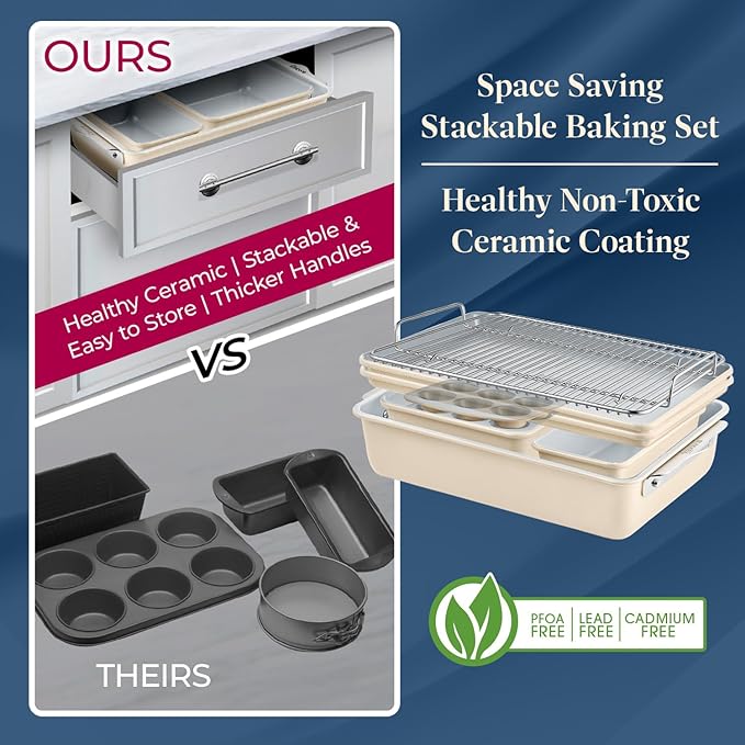 Square Cake Pan - Aluminized Steel, Ceramic Non-Stick Coating, Non-Toxic, Ideal Size, Heavy-Duty, Elevate Your Baking with Durability and Style!