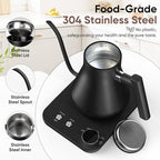 COZII Gooseneck Electric Kettle with ±1°F Temperature Control, 1200W Quick Heating for Pour Over Coffee & Tea, 0.9L Water Boiler with 24H Keep Warm & Auto Shut Off, Stainless Steel Interior, Black