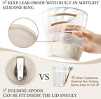 SOLIGT 2 Pack Overnight Oats Containers with Lids, Folding Spoons, and Divided Compartments for Fruit & Nuts, Small Glass 16oz Mason Jars for Oatmeal Yogurt Parfait (2 Set-Oat White/Organic Green)