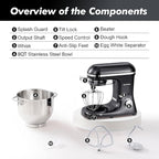 Aucma Stand Mixer, 900W 8QT Large Kitchen Mixer, Kitchen Electric Mixers with Dough Hook, Wire Whip & Beater (Black, 8QT)