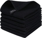 Homaxy 100% Cotton Waffle Weave Kitchen Dish Cloths, Ultra Soft Absorbent Quick Drying Dish Towels, 12 x 12 Inches, 6-Pack, Black