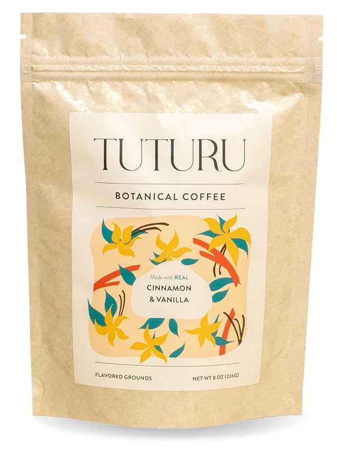 Organic Cinnamon Vanilla Ground Coffee - Real Cinnamon & Vanilla - Medium Roast, Flavored Coffee - Smooth Low-Acid - Perfect for Drip, Pour Over or Cold Brew - 8 oz, 22 Servings