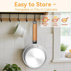WANGYUANJI 1.8-Quart Stainless Steel Saucepan with Lid, Coating-Free Small Soup Pot, Hammered Finish, Induction Compatible, Tempered Glass Lid, Cool-Touch Wood Handle