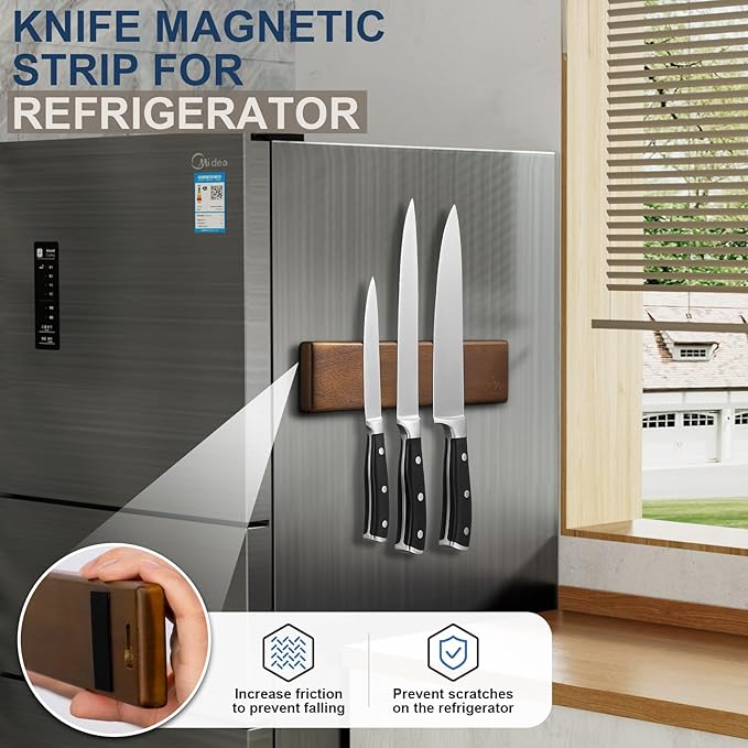 Magnetic Knife Strips, Magnetic Knife Holder for Wall 10 Inch, Acacia Wood Knife Magnetic Strip Use as Knife Bar, Knife Holder for Kitchen Utensil Organizer, Without hooks