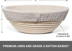 Premium Bread Proofing Set with Acacia Wood - Sourdough Bread Baking Supplies, 2 Rattan Banneton Baskets, 2 Basket Covers, Brush, Metal Scrapper, Plastic Scrapper, Scoring Lame, 5 Blades & Case