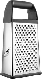 Spring Chef Professional Gray 10" Stainless Steel Parmesan Cheese Grater with Handle, 4 Sided Handheld Box Grater, Kitchen Carrot Shredder for Potato, Cheese, Ginger, Vegetables, Hashbrown