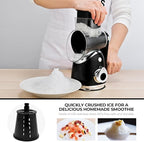 SUSTEAS Rotary Cheese Grater with Handle,Vegetable Slicer with 6 Interchangeable Blades, Reinforced Suction,Easy to Clean,Kitchen Shredder for Crushed Ice,Fruits and Nuts with Blade Storage Case,Black