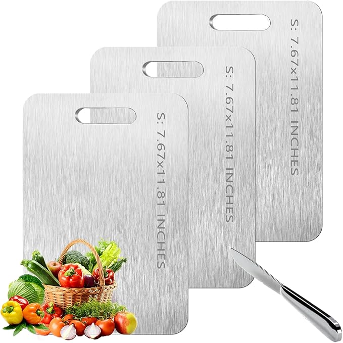 Titanium Cutting Board Set of 3,100% Pure Titanium Cutting Boards for Kitchen Double Sided,Hygiene Durable Dishwasher,Fruit & Vegetables (3P-S)